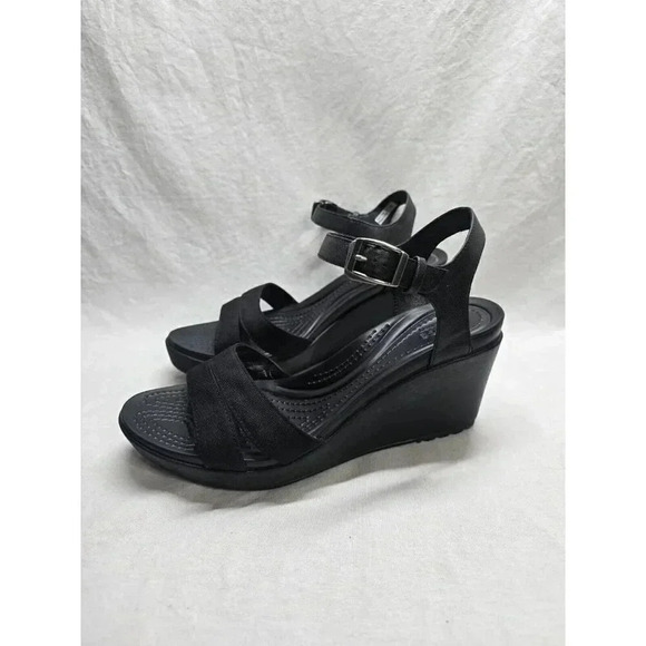Crocs Shoes - Crocs Leigh II Ankle strap Wedge heel Sandal Black-Size 9 Womens